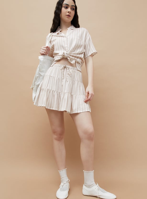 GINGER Striped Tiered Mini Skirt