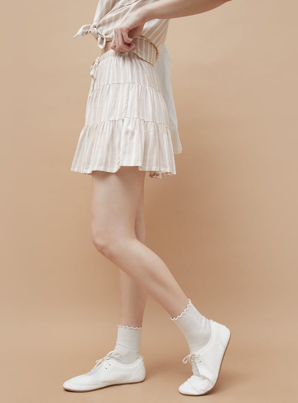 GINGER Striped Tiered Mini Skirt
