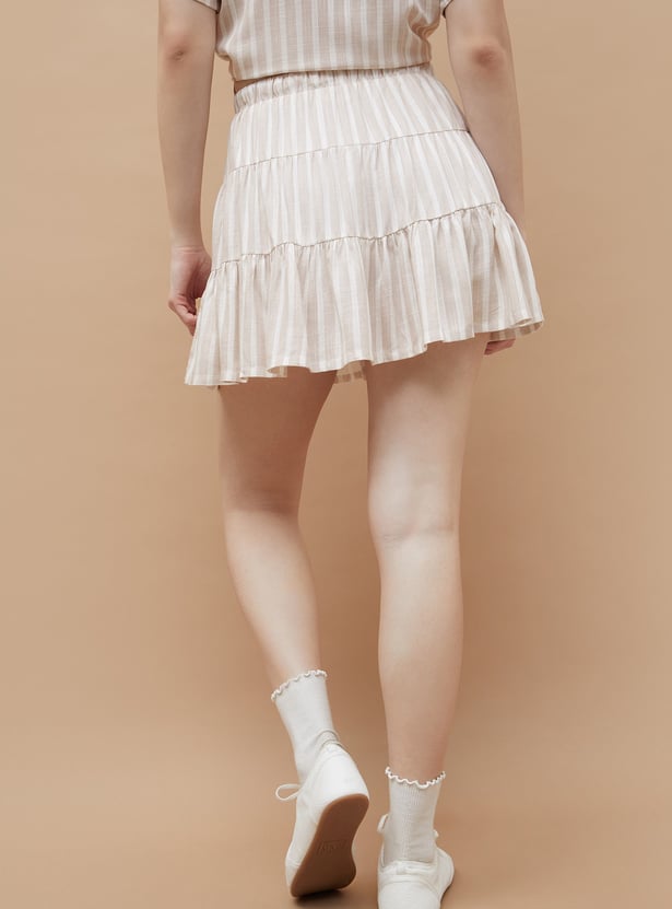 GINGER Striped Tiered Mini Skirt