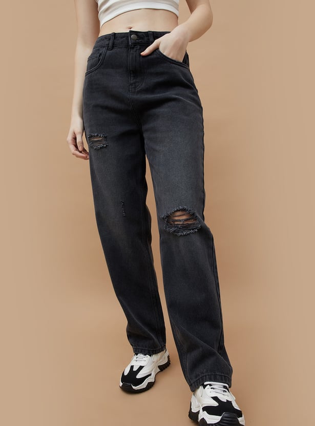 GINGER Distressed Straight Fit Jeans