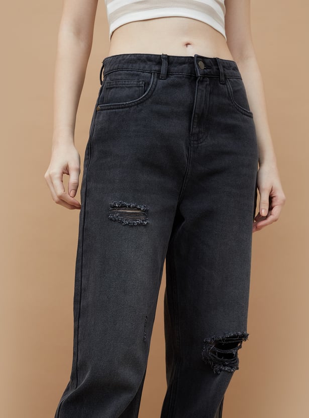 GINGER Distressed Straight Fit Jeans