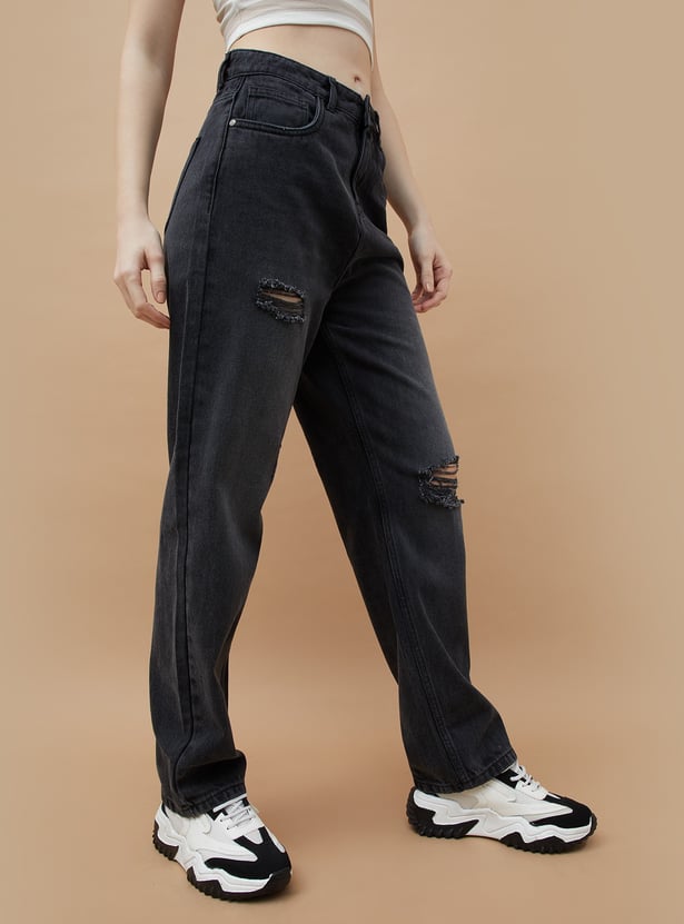 GINGER Distressed Straight Fit Jeans