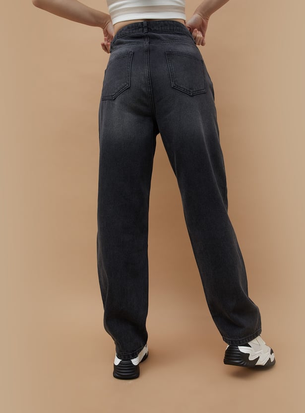 GINGER Distressed Straight Fit Jeans