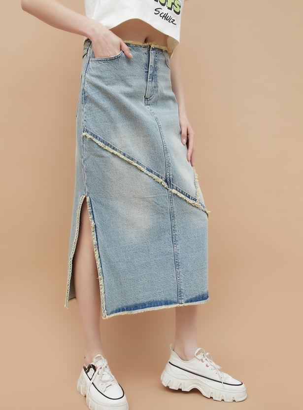 GINGER Washed Denim Midi Skirt