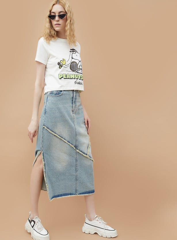 GINGER Washed Denim Midi Skirt