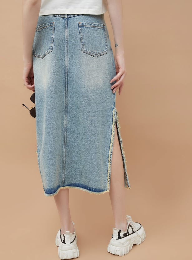 GINGER Washed Denim Midi Skirt