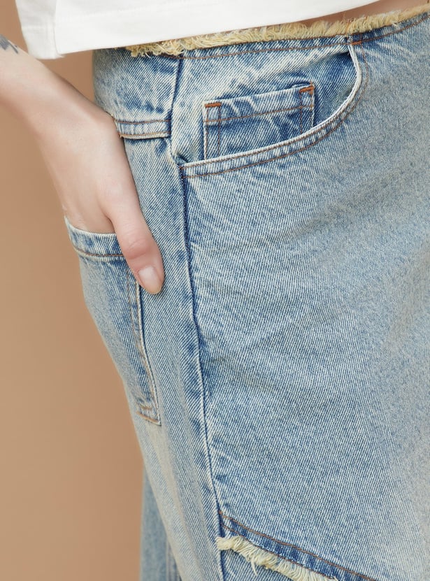GINGER Washed Denim Midi Skirt