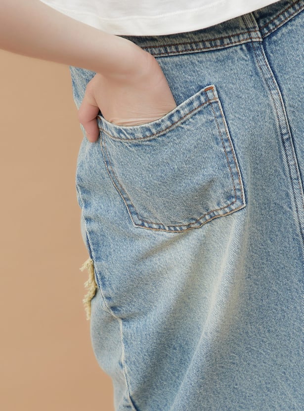GINGER Washed Denim Midi Skirt