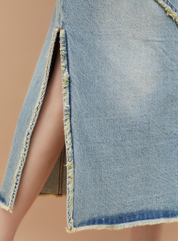 GINGER Washed Denim Midi Skirt