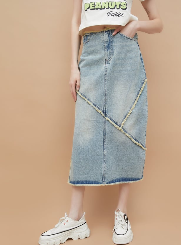 GINGER Washed Denim Midi Skirt