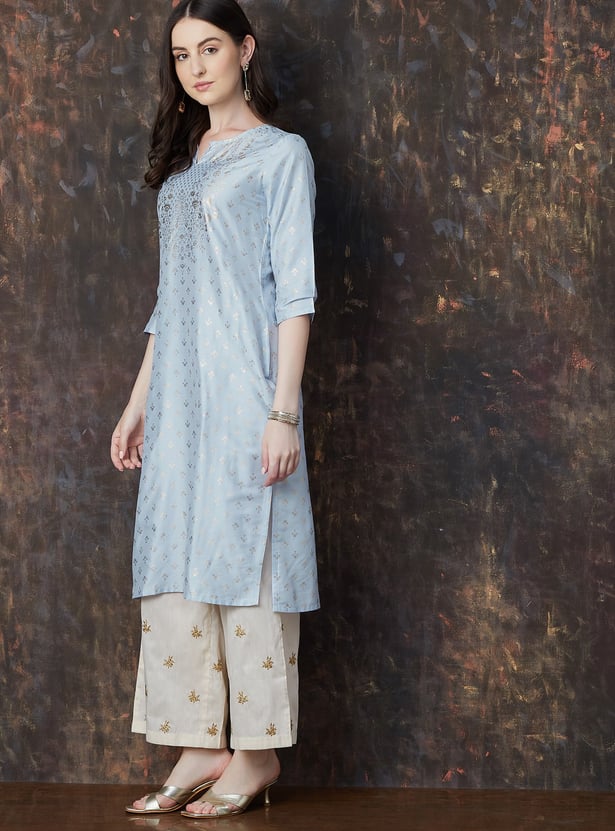 MELANGE Foil Print Straight Kurta