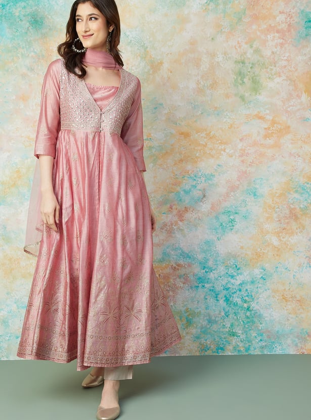 MELANGE Embriodered Kalidar Kurta Set