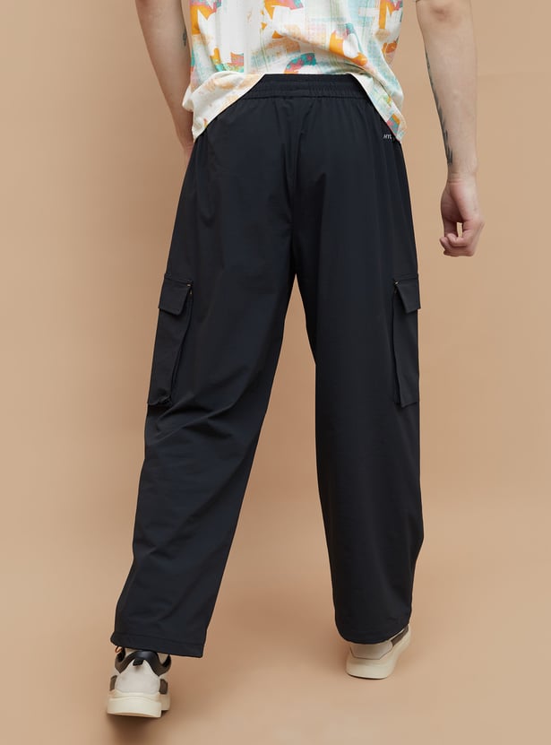 KAPPA Solid Relaxed Fit Sports Cargo Track Pants
