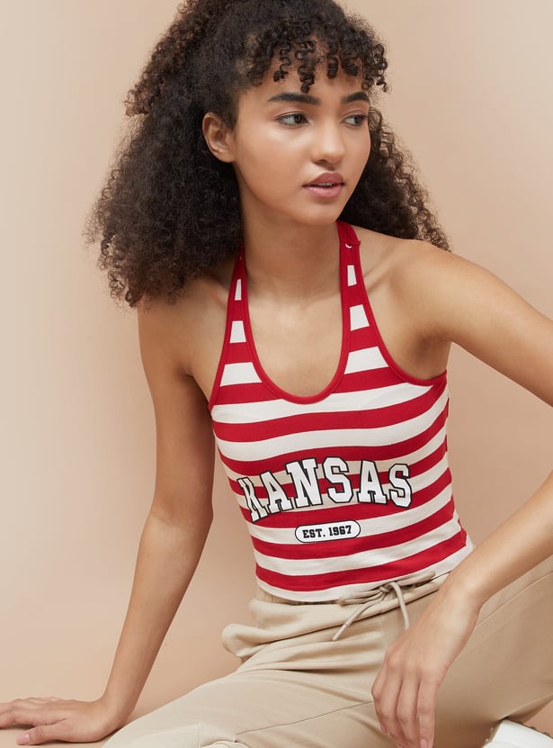 KAPPA Striped Halter Neck Crop T-shirt