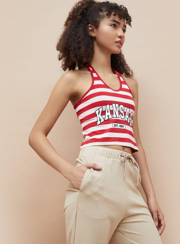 KAPPA Striped Halter Neck Crop T-shirt