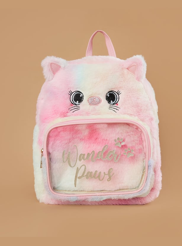 GINGER Cat Applique Fuzzy Backpack
