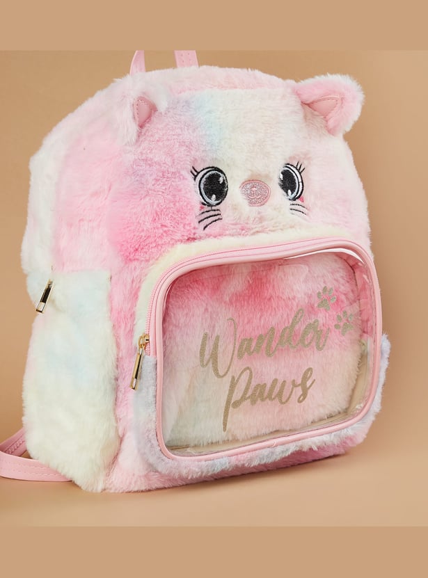 GINGER Cat Applique Fuzzy Backpack