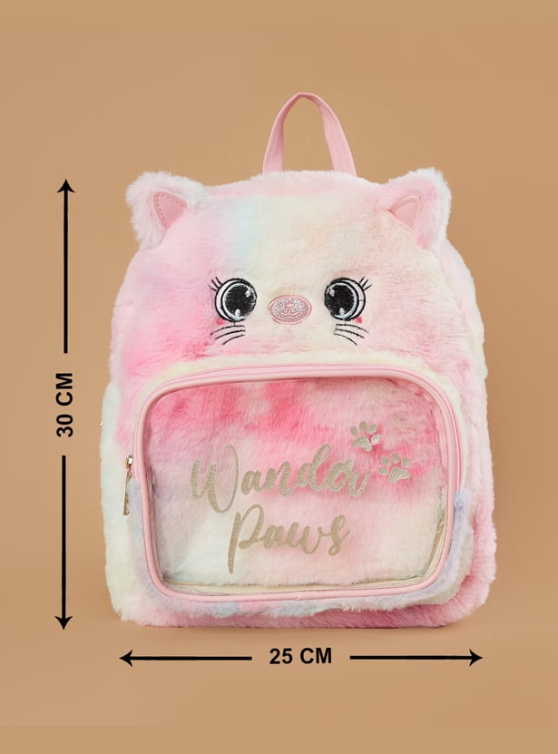 GINGER Cat Applique Fuzzy Backpack