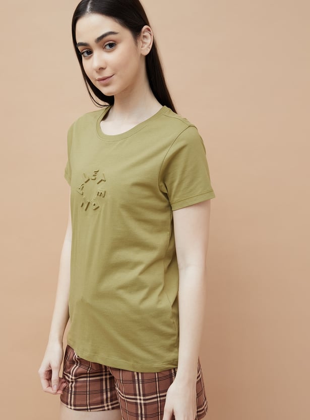 GINGER Textured Round Neck T-shirt