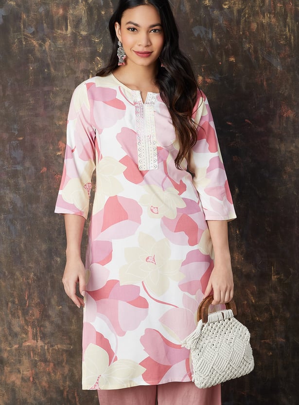 MELANGE Floral Print Straight Kurta