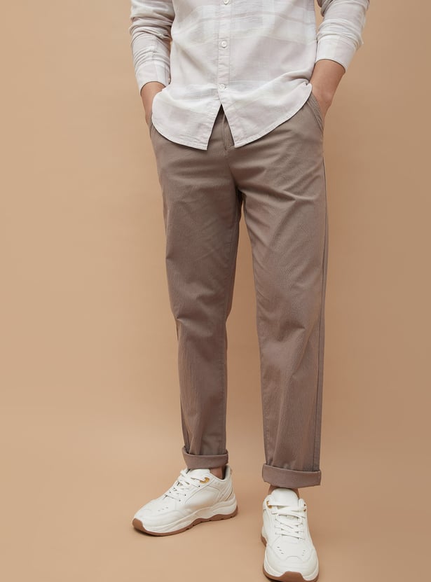 CODE UNWIND Textured Regular Fit Trousers