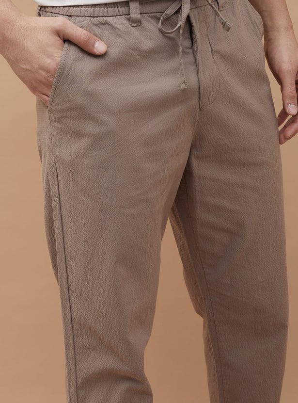 CODE UNWIND Textured Regular Fit Trousers