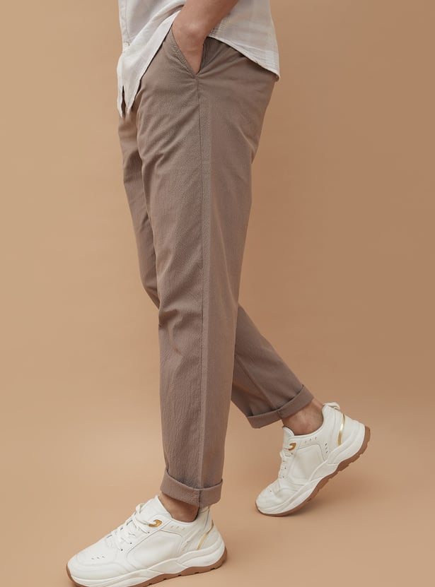 CODE UNWIND Textured Regular Fit Trousers