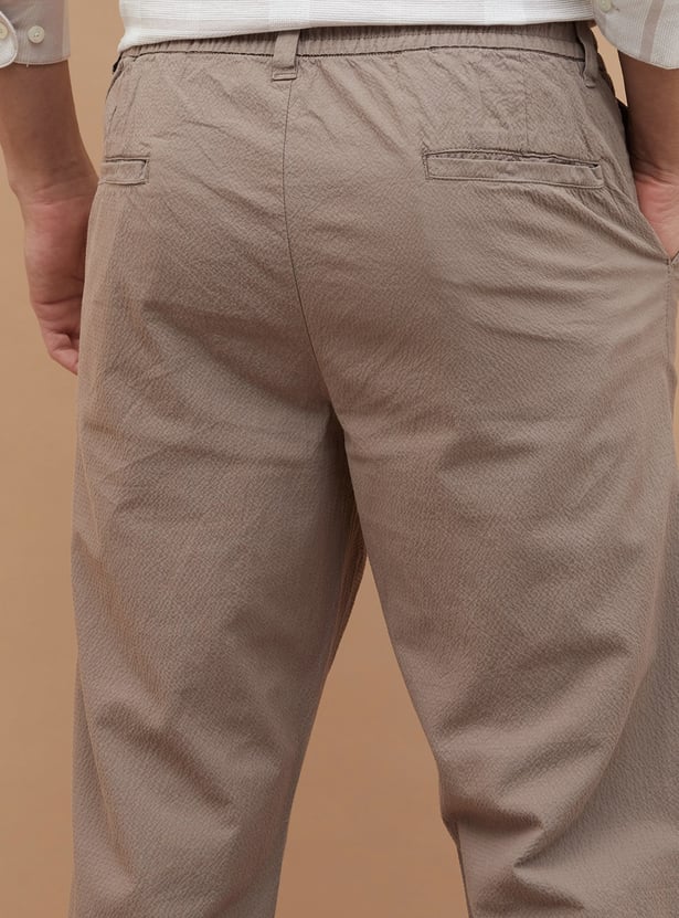CODE UNWIND Textured Regular Fit Trousers