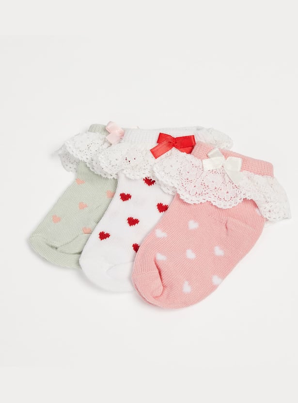 FAME FOREVER Lace Trim Ankle Length Socks - Pack of 3