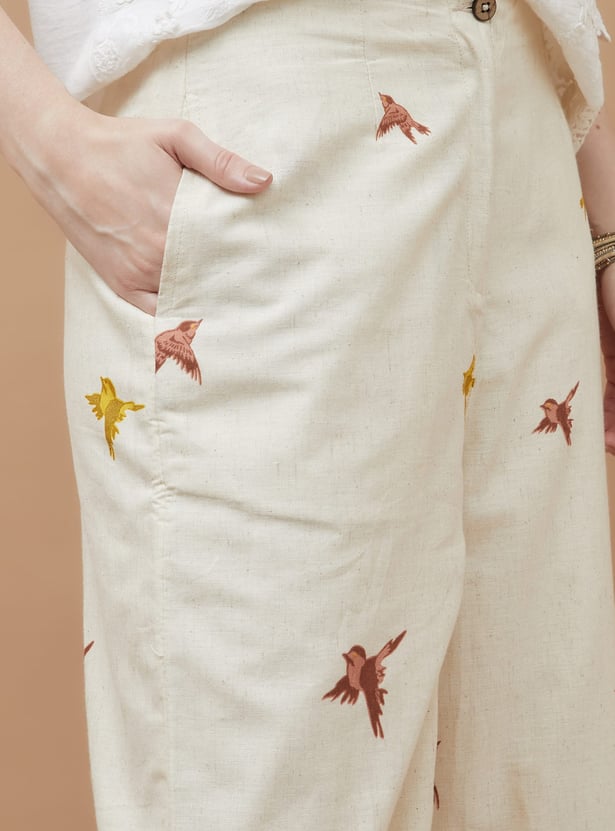 COLOUR ME Palm Print Wide Leg Trousers