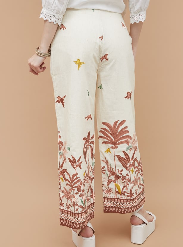 COLOUR ME Palm Print Wide Leg Trousers