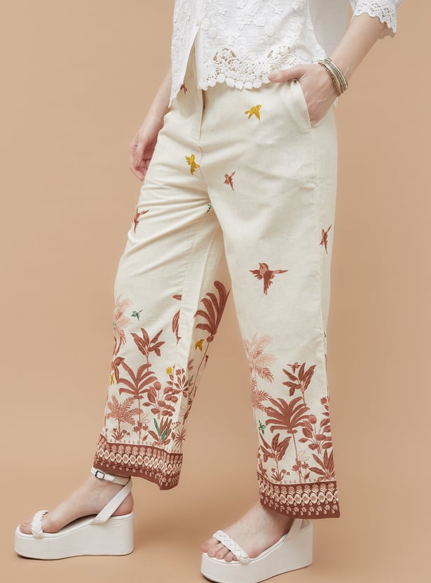 COLOUR ME Palm Print Wide Leg Trousers