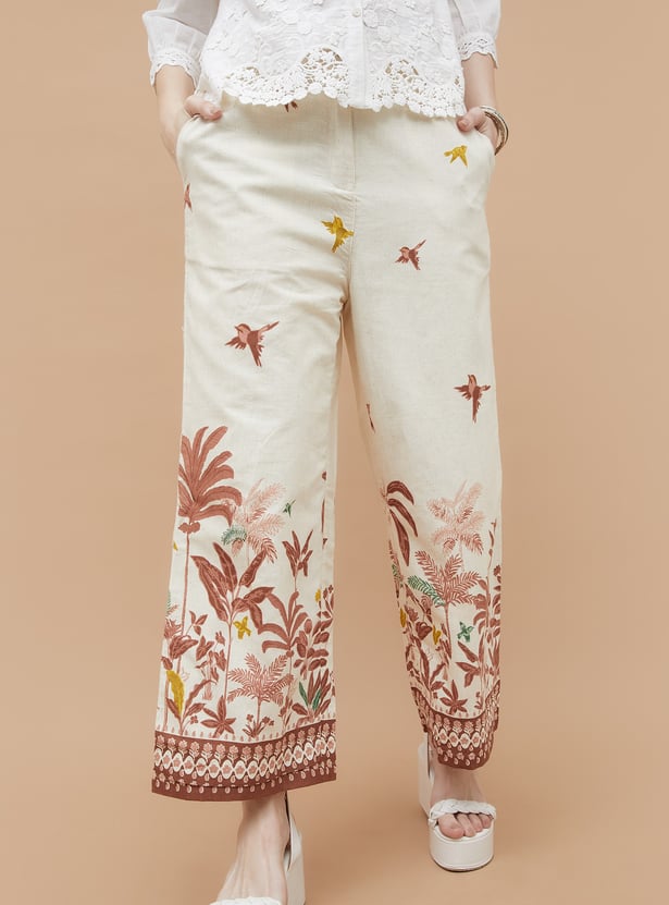 COLOUR ME Palm Print Wide Leg Trousers