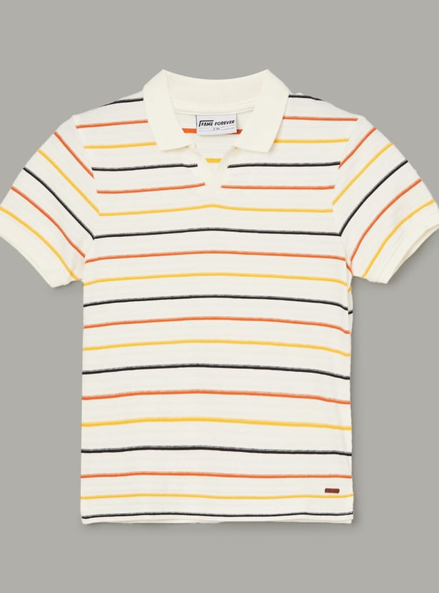 FAME FOREVER Boys Striped Johnny Collar T-shirt
