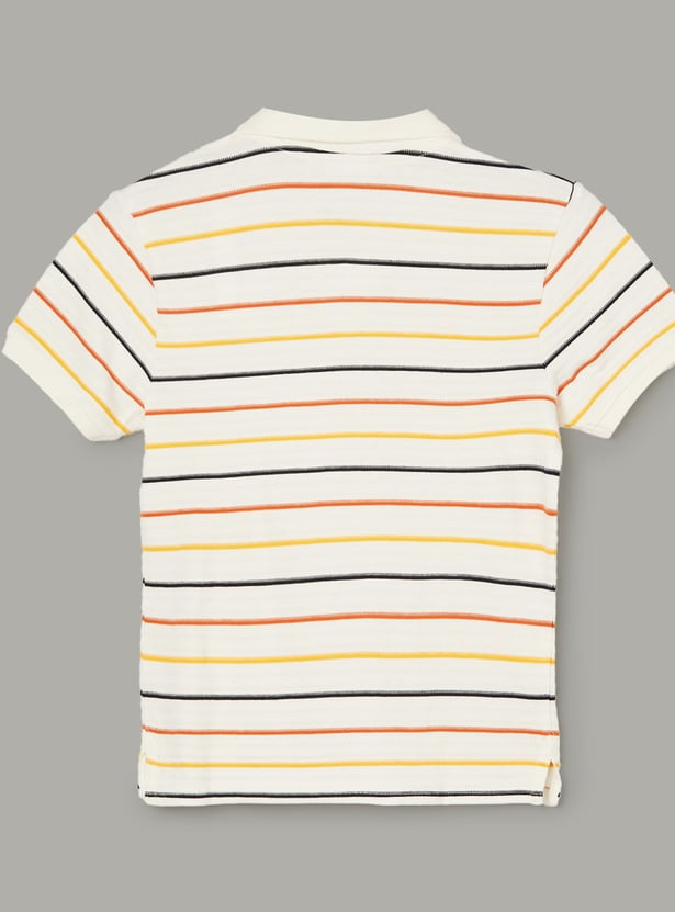 FAME FOREVER Boys Striped Johnny Collar T-shirt