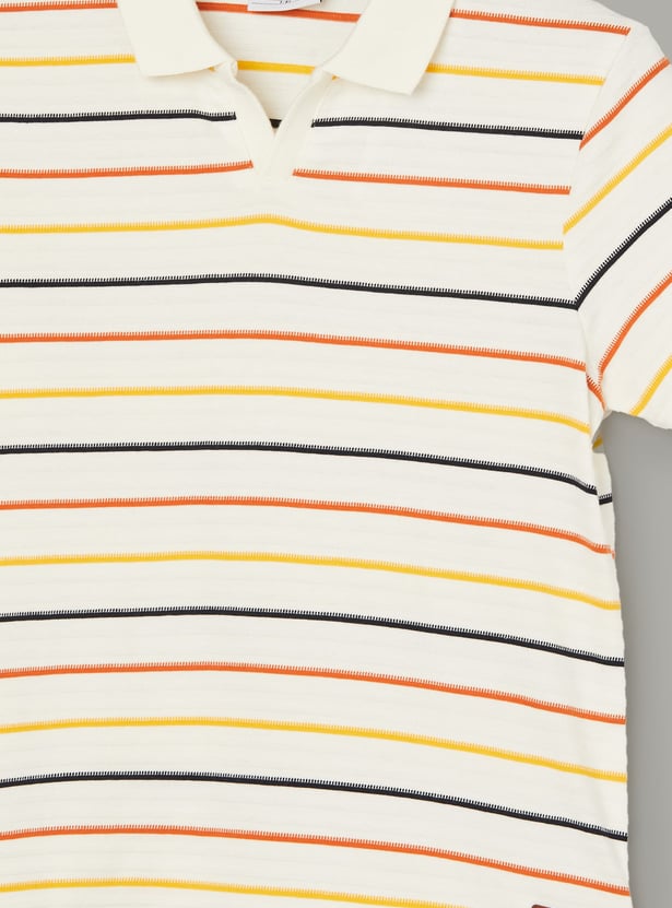 FAME FOREVER Boys Striped Johnny Collar T-shirt