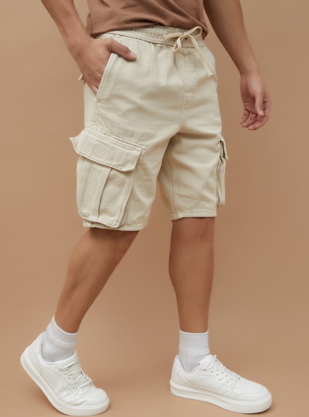 FORCA Solid Regular Fit Cargo Shorts