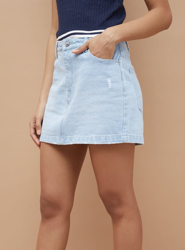 GINGER Washed Mini Denim Skirts