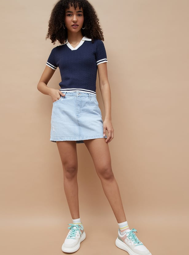 GINGER Washed Mini Denim Skirts