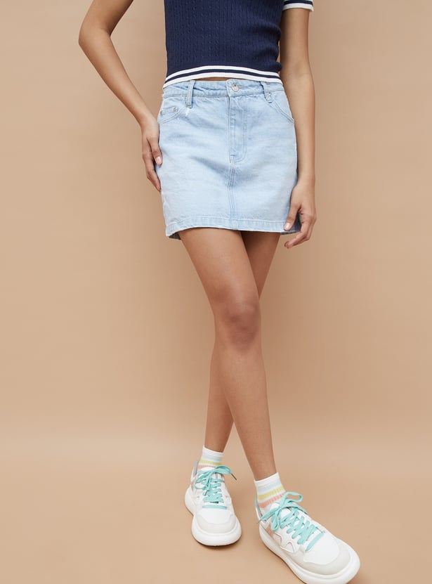 GINGER Washed Mini Denim Skirts