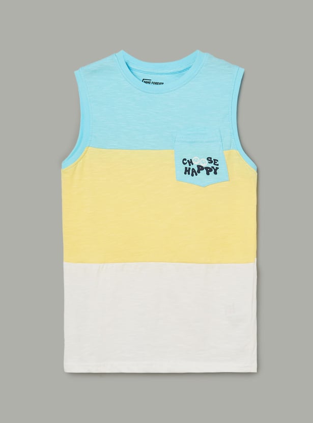 FAME FOREVER Boys Colourblocked Sleeveless T-shirt