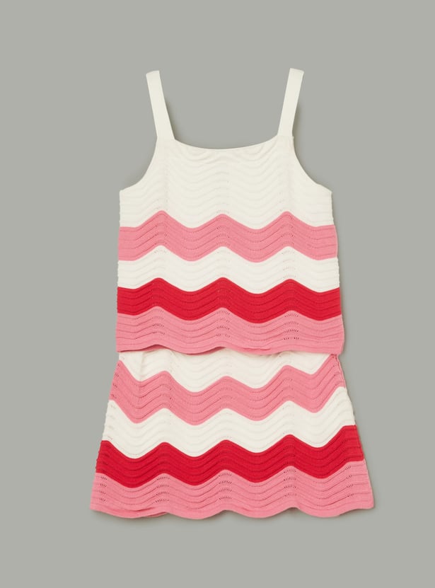 FAME FOREVER Girls Patterned Knit Spaghetti Top with Skirt