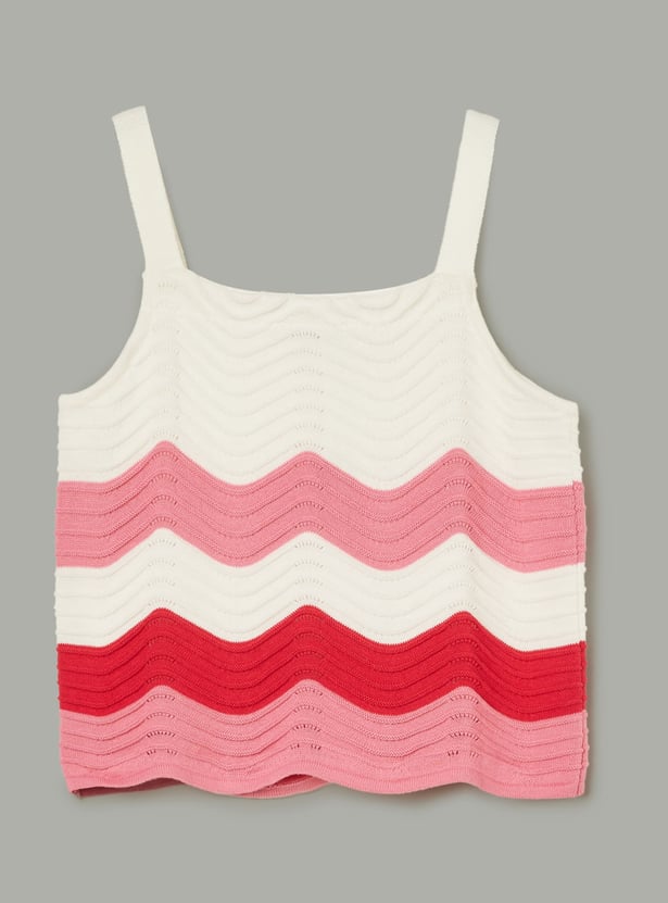 FAME FOREVER Girls Patterned Knit Spaghetti Top with Skirt