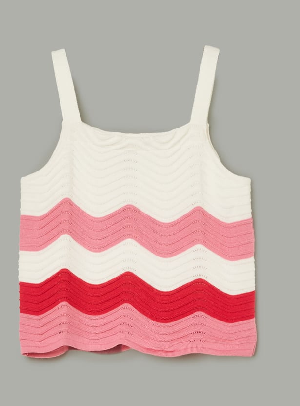 FAME FOREVER Girls Patterned Knit Spaghetti Top with Skirt