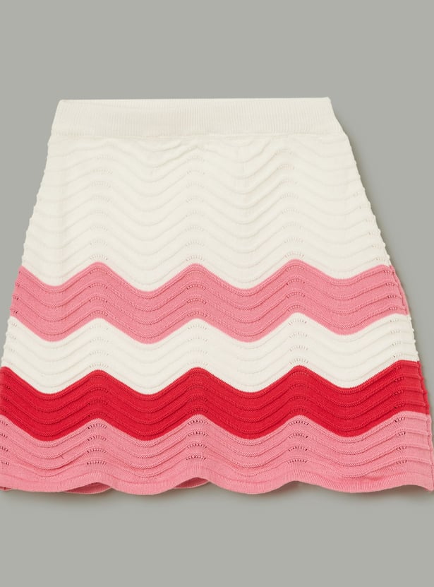 FAME FOREVER Girls Patterned Knit Spaghetti Top with Skirt