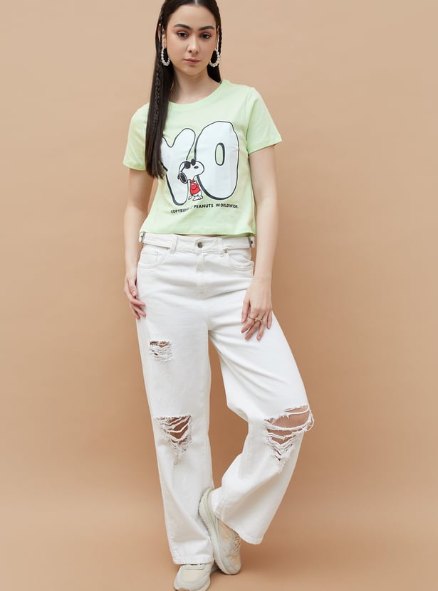 GINGER Snoopy Print Crop T-shirt