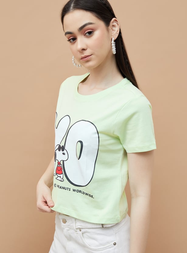 GINGER Snoopy Print Crop T-shirt