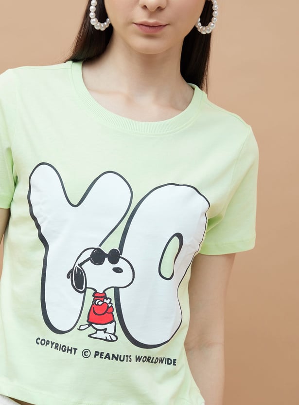 GINGER Snoopy Print Crop T-shirt