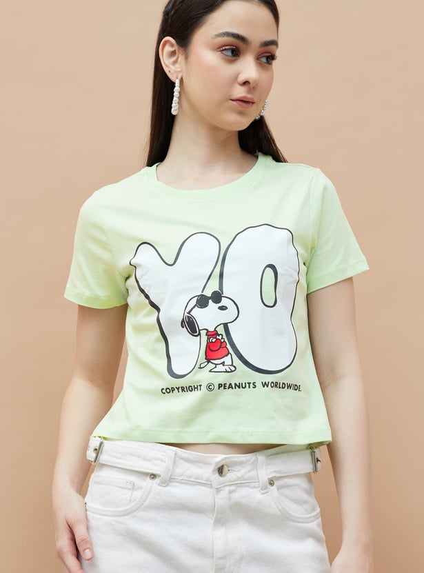GINGER Snoopy Print Crop T-shirt