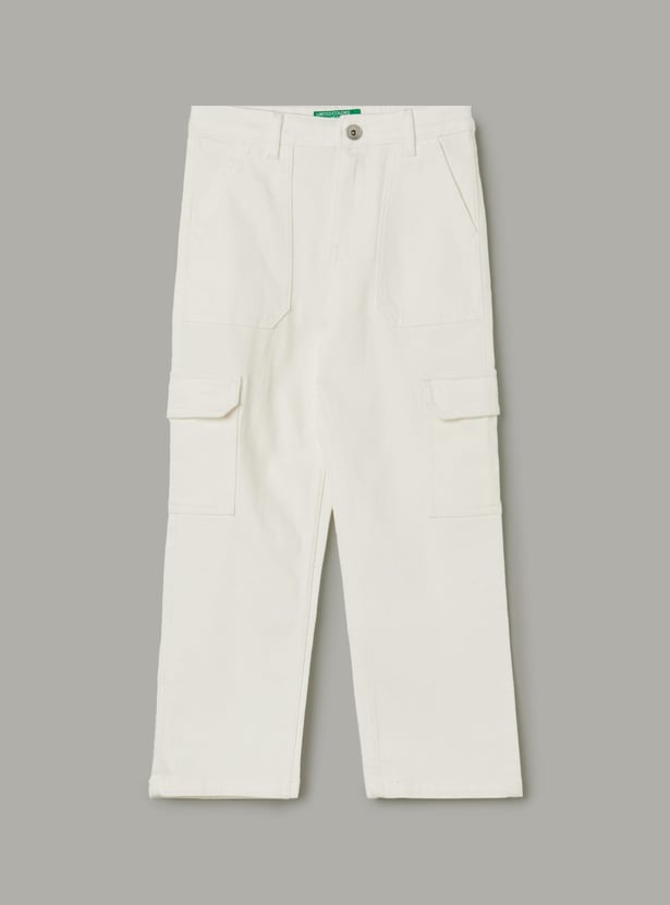 UNITED COLORS OF BENETTON Girls Solid Straight Fit Cargo Jeans
